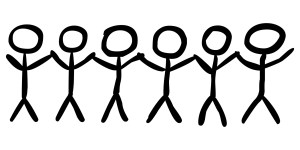 Team aus 6 Strichmnnchen, die sich an den Hnden halten, Vektor